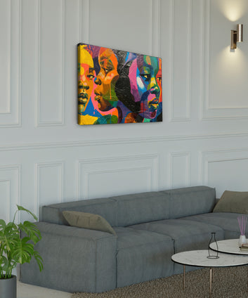 Three-faces-abstract-color Canvas Art Print and Back side wooden frame Wall Decor