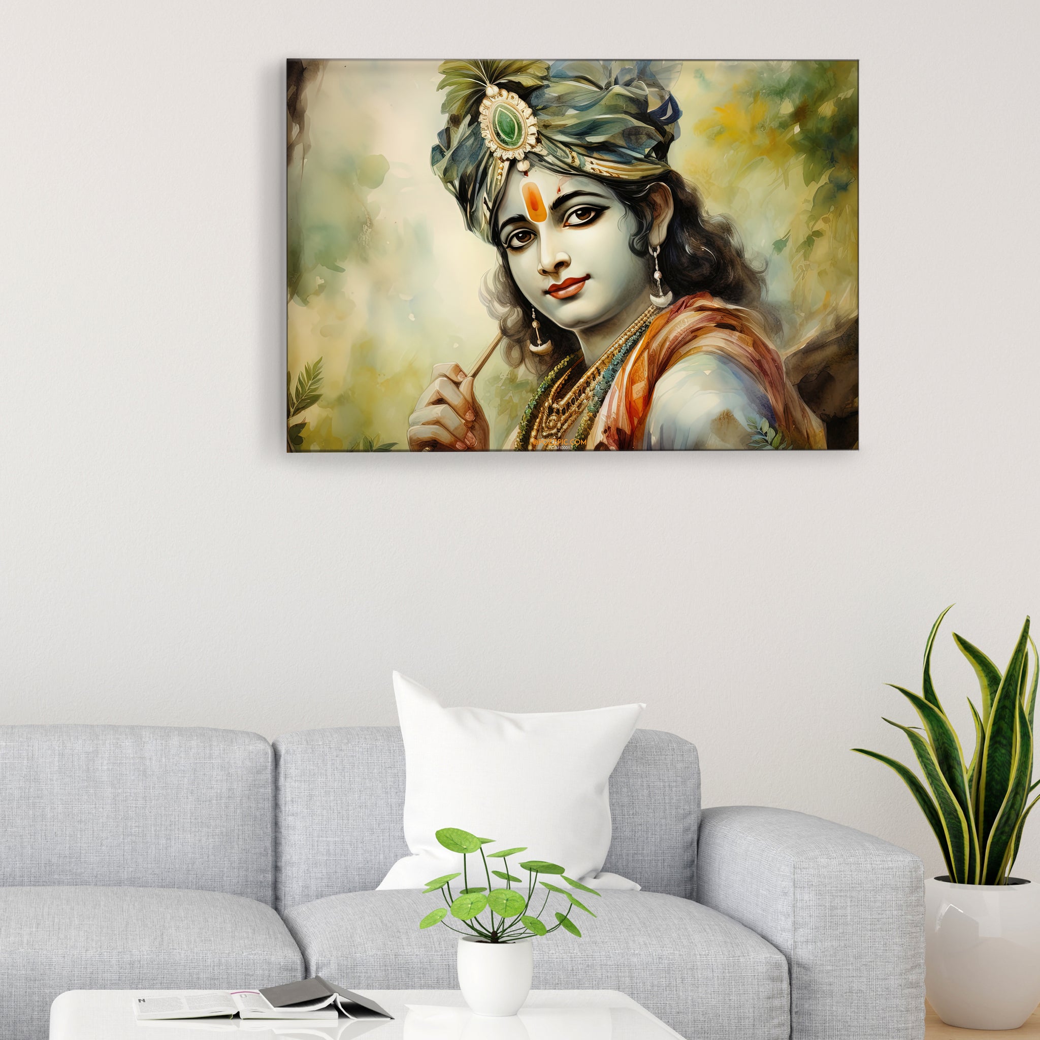 Shri Krishna Canvas Art Print and Back side wooden frame Wall Decor