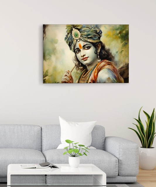 Shri Krishna Canvas Art Print and Back side wooden frame Wall Decor