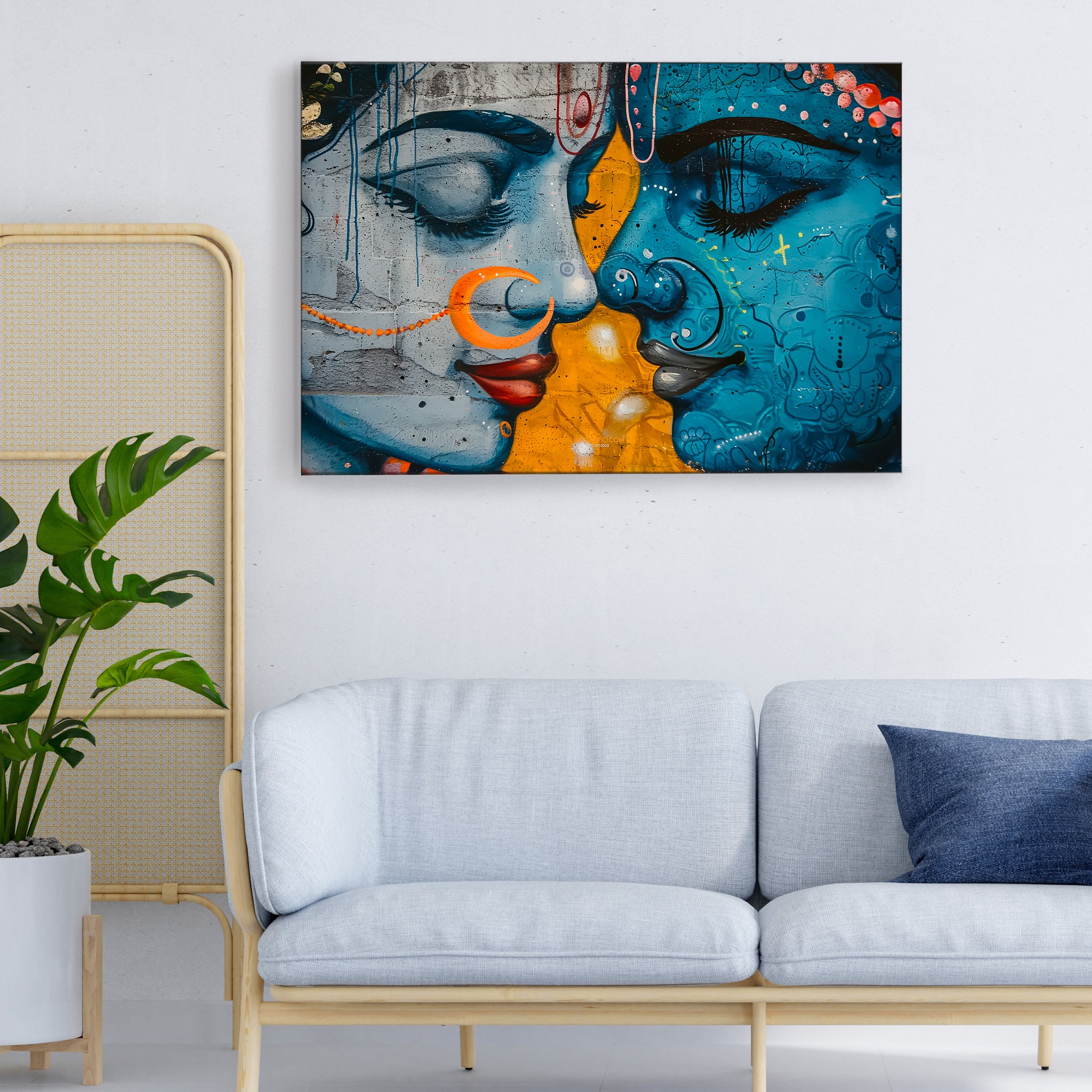 Radha Krishna Canvas Art Print and Back side wooden frame Wall Decor