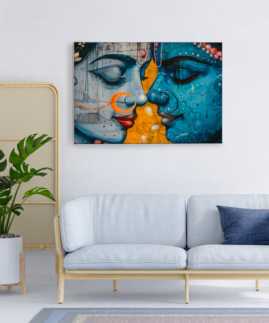 Radha Krishna Canvas Art Print and Back side wooden frame Wall Decor