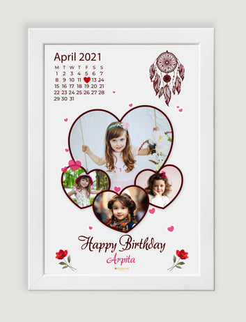 Birthday Customised Photo wtih calendar and name white Frames