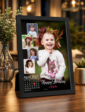 Birthday Customised Photo wtih calendar and name white Framed