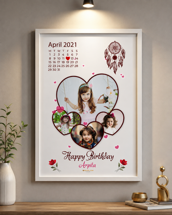 Birthday Customised Photo wtih calendar and name white Frames
