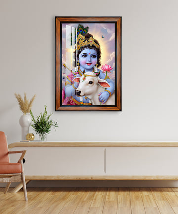Cute Krishna  with cow Photo Frame for home and office décor